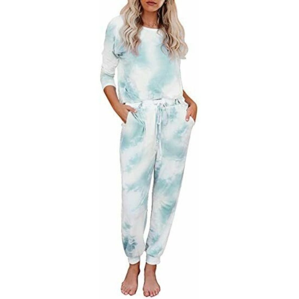 Asvivid Women's Tie Dye Long Sleeve Top & Pajama S